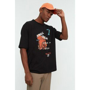 Trendyol Black Men's Oversize Fit Crew Neck Short Sleeve Printed T-Shirt