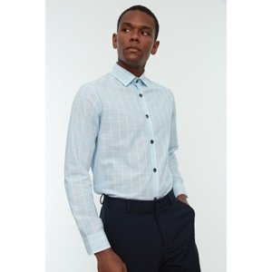 Trendyol Blue Men's Regular Fit Shirt Collar Striped Shirt