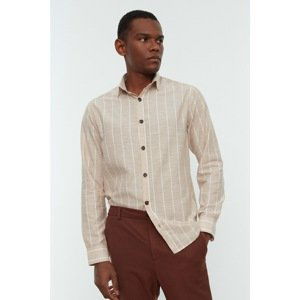 Trendyol Beige Regular Fit Shirt Collar Striped Shirt