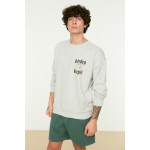 Trendyol Gray Men's Oversize Fit Crew Neck Long Sleeve Printed Sweatshirt