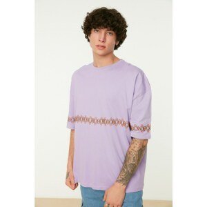 Trendyol Lilac Men's Oversize Crew Neck Short Sleeve Embroidered T-Shirt