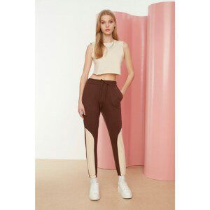 Trendyol Beige Color Block Crop Knitted Bottom-Top Set