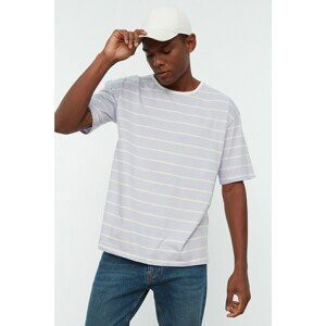 Trendyol Lilac Men's Relaxed Fit Crew Neck Short Sleeve Striped T-Shirt