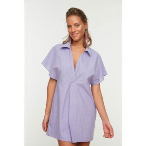 Trendyol Lilac Linen Look Collared Beach Dress