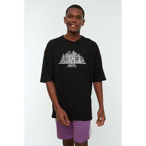 Trendyol Black Men's Oversize Fit Crew Neck Short Sleeve Printed T-Shirt