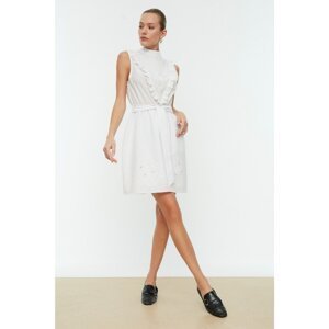 Trendyol White Belted Embroidered Dress