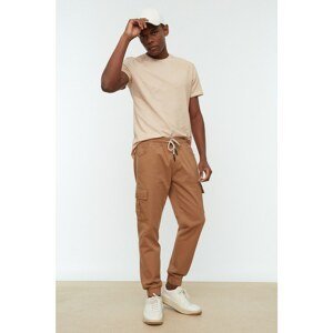 Trendyol Camel Mens Cargo Joggers with Pockets and Gabardines Pants