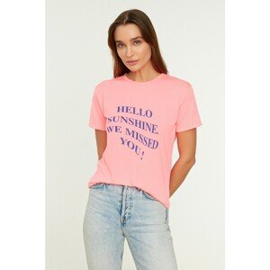 Trendyol Pink Printed Semi Fitted Knitted T-Shirt