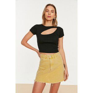 Trendyol Black Cut Out Detail Fitted Crop Crew Neck Ribbed Stretch Knitted Blouse