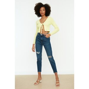 Trendyol Dark Blue Ripped Detailed High Waist Mom Jeans