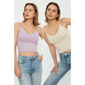 Trendyol Lilac-Stone Knitted Detailed Strap Crop Knitwear Blouse