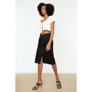 Trendyol Black Contrast Stitched Midi Denim Skirt