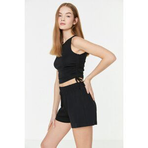 Trendyol Black Ruffle Detailed Knitted Bottom-Top Set