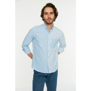 Trendyol Blue Men's Slim Fit Buttoned Collar Color Block Striped Shirt