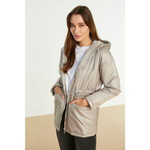 Trendyol Stone Oversize Hooded Inflatable Coat with Smocking at the Waist