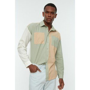 Trendyol Multi Color Men's Oversize Buttoned Collar Double Pocket Color Block Shirt
