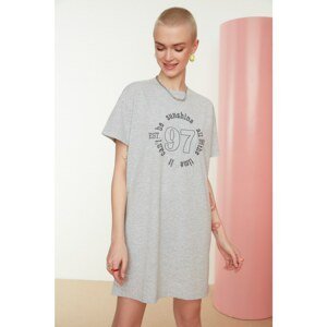 Trendyol Gray Printed Knitted T-shirt Dress