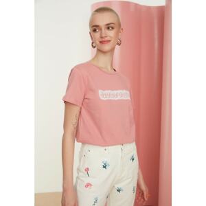 Trendyol Pink Printed Basic Knitted T-Shirt