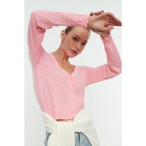 Trendyol Pink Openwork Knitwear Cardigan