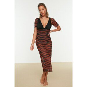Trendyol Zebra Patterned Decollete Tulle Beach Dress