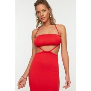 Trendyol Red Piping Tie Detailed Knitted Beach Dress