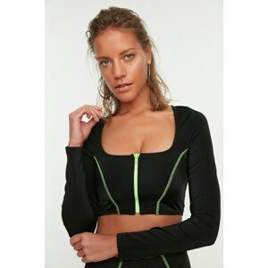 Trendyol Black Zipper Detailed Long Sleeve Surf Themed Bikini Top