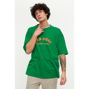 Trendyol Green Men's Oversize Fit 100% Cotton Crew Neck Printed Short Sleeved T-Shirt