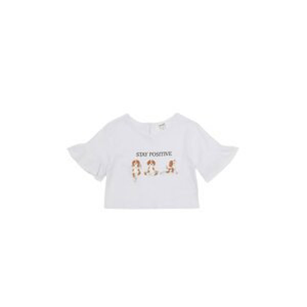 Trendyol White Girl Knitted T-Shirt with Flounce Sleeves