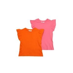 Trendyol Orange-Fuchsia 2-Pack Frilly Girl Knitted T-Shirt