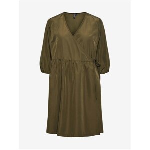 Khaki Wrap Dress with Three-Quarter Sleeve Pieces Jylla - Women