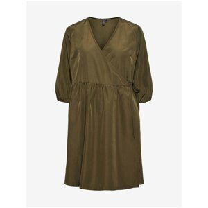 Khaki Wrap Dress with Three-Quarter Sleeve Pieces Jylla - Women