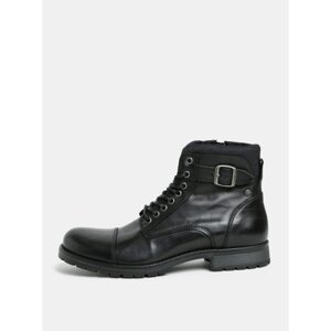 Black Men's Leather Ankle Boots with Jack & Jones Bany Buckle - Men
