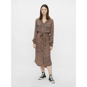 Blue-Brown Floral Shirt Midi Dress Pieces - Women's