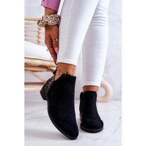 Suede Ankle Boots with Snakeskin Pattern Black Stephanie