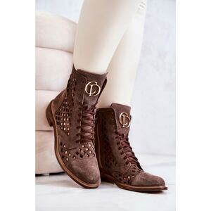 Openwork Leather Boots Nicole Brown 2695