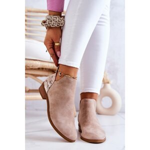 Suede Ankle Boots with Snakeskin Pattern Beige Stephanie