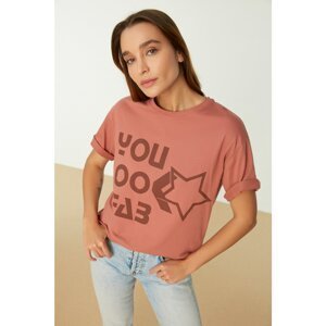 Trendyol Dried Rose Boyfriend Printed Knitted T-Shirt