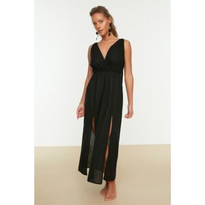 Trendyol Black Slit Detailed Linen Look Long Beach Dress