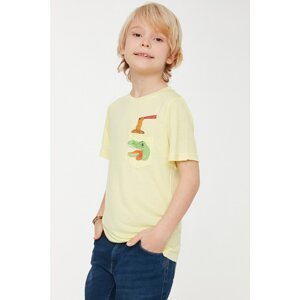 Trendyol Yellow Pocket Detailed Printed Crew Neck Boy Knitted T-Shirt