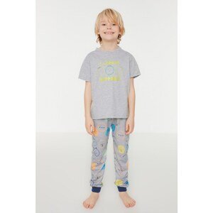 Trendyol Gray Printed Boy Knitted Pajamas Set