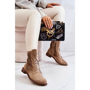 Openwork Suede boots with tied Nicole Beige 2696