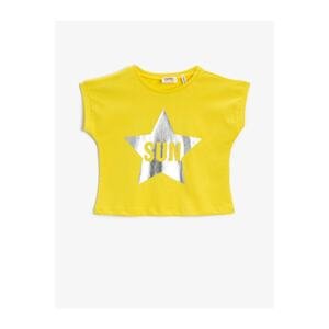 Koton Girl's Yellow Printed T-Shirt Crew Neck Short Sleeve Cotton