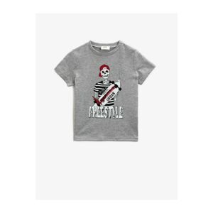 Koton Boy's Gray Printed Crew Neck Short Sleeve Cotton T-Shirt