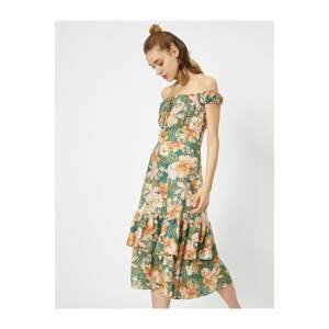 Koton Floral Patterned Off Shoulder Midi Dress