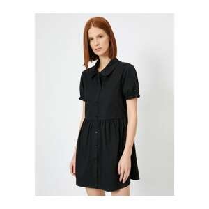 Koton Women's Black Shirt Collar Button Detailed Short Sleeve Mini Dress