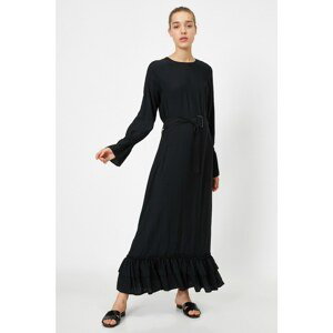 Koton Women's Black Waist Belt Detailed Long Sleeve Long Dress