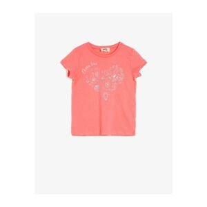 Koton Crew Neck Short Sleeved 100% Cotton Glitter Detailed T-Shirt