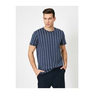 Koton Men's Navy Blue Striped T-Shirt
