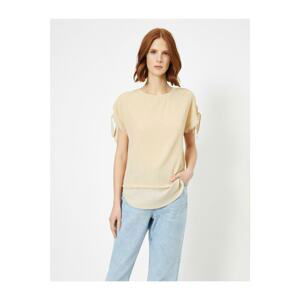 Koton Women's Yellow Sleeve and Hem Detailed Crew Neck T-Shirt