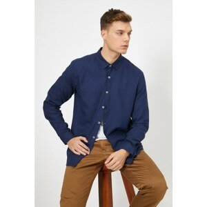 Koton Men's Navy Blue Classic Collar Shirt